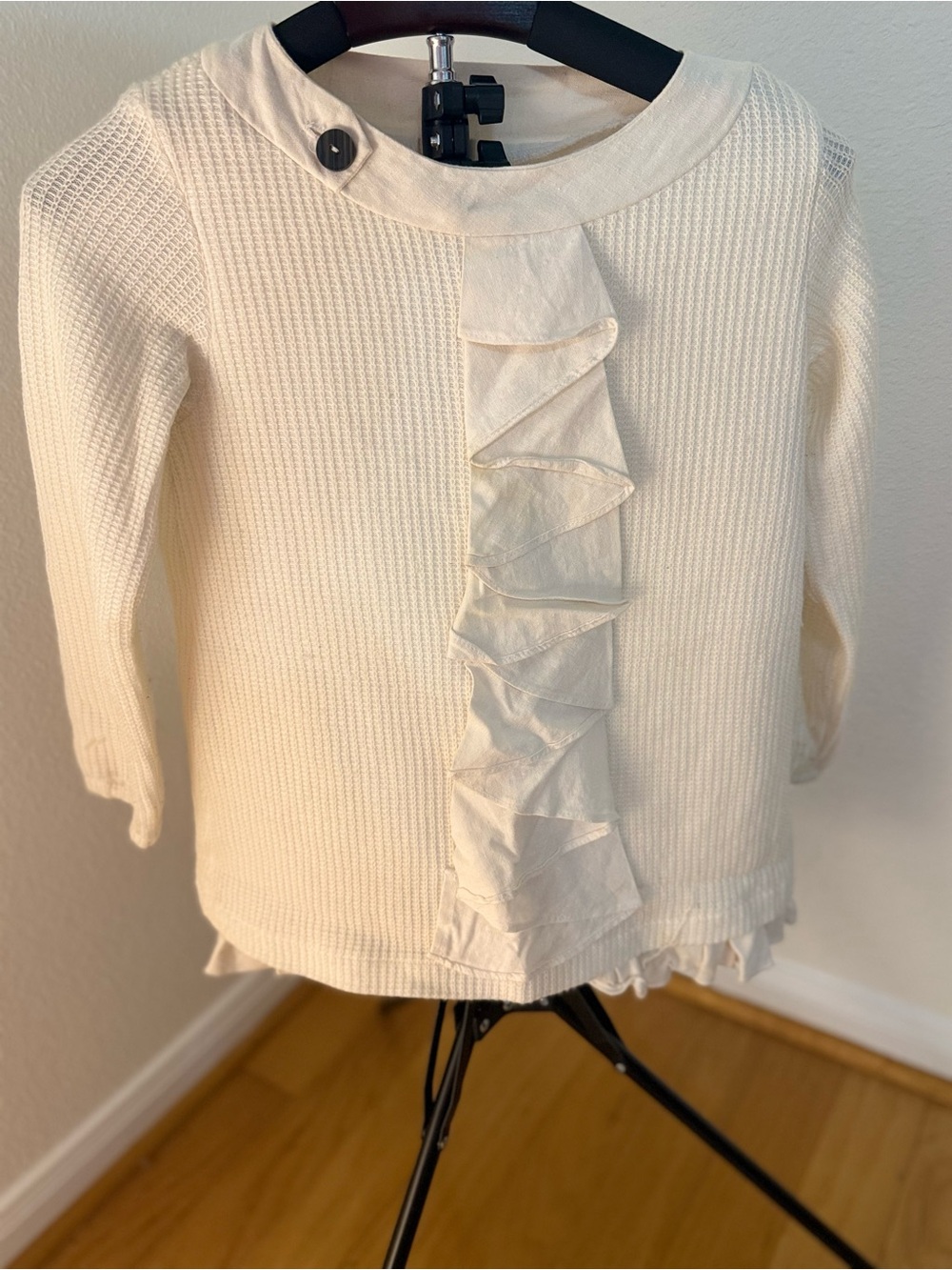 Kids Cream Knit Ruffle Hem Top